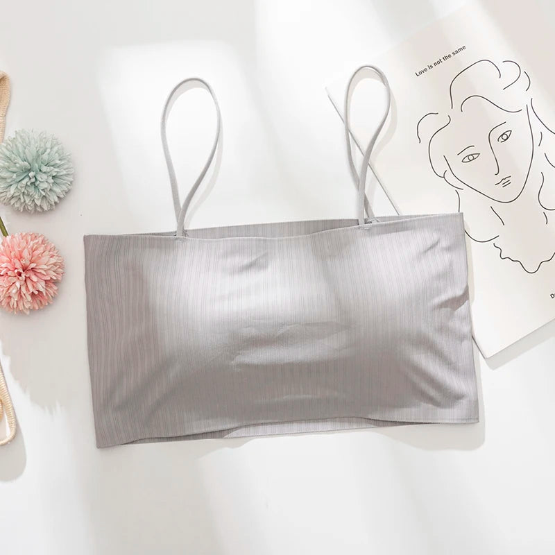 Tube Top Bras For Women Strapless Sexy Seamless Underwear Summer Crop Tops Sexy Lingerie Ice Silk Bandeau Bra Removable Pads