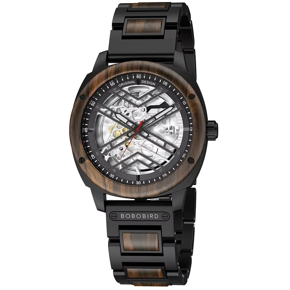 Men Watch BOBO BIRD Wooden Automatic Mechanical Watch Metal Wristwatch Top Fashion Business Clock Custom Gift Box reloj hombre