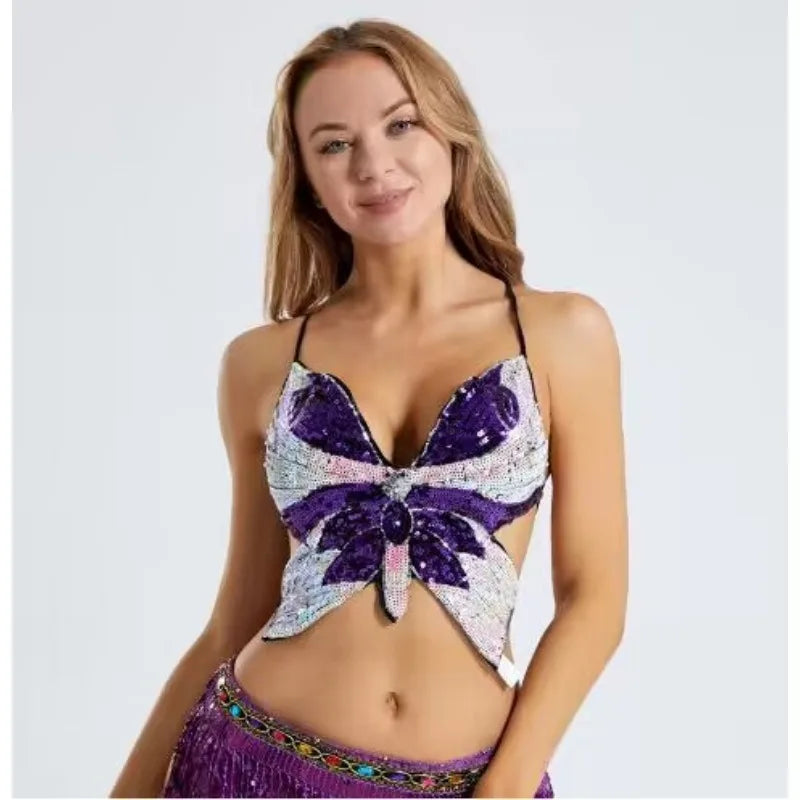 Belly Dance Tops DS Nightclub Show Sequined Top Butterfly Bra Corset Female Dance Sling Top