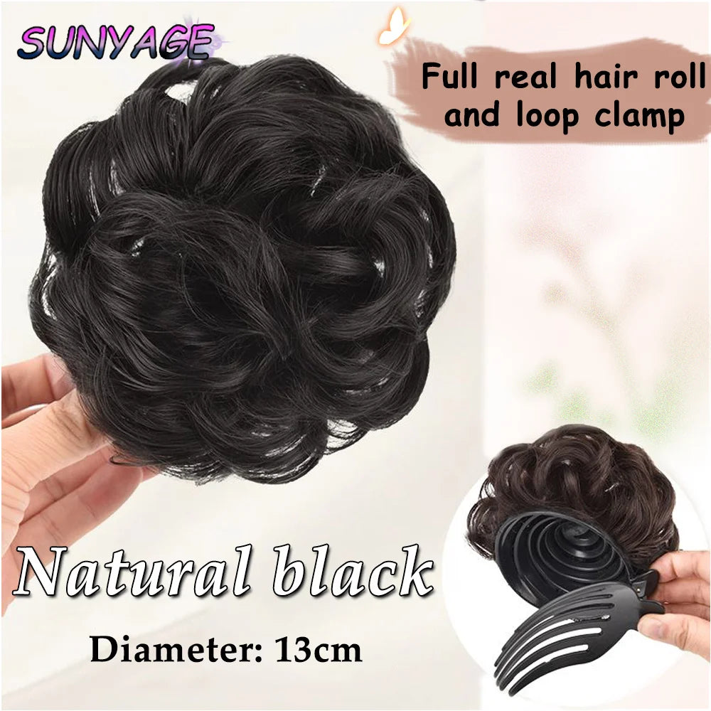 SUNYAGE Headdress Human hair Curled hair bun Head Claw Clip Fluffy Beauty Extension High Temperature Bride Hair Shapers
