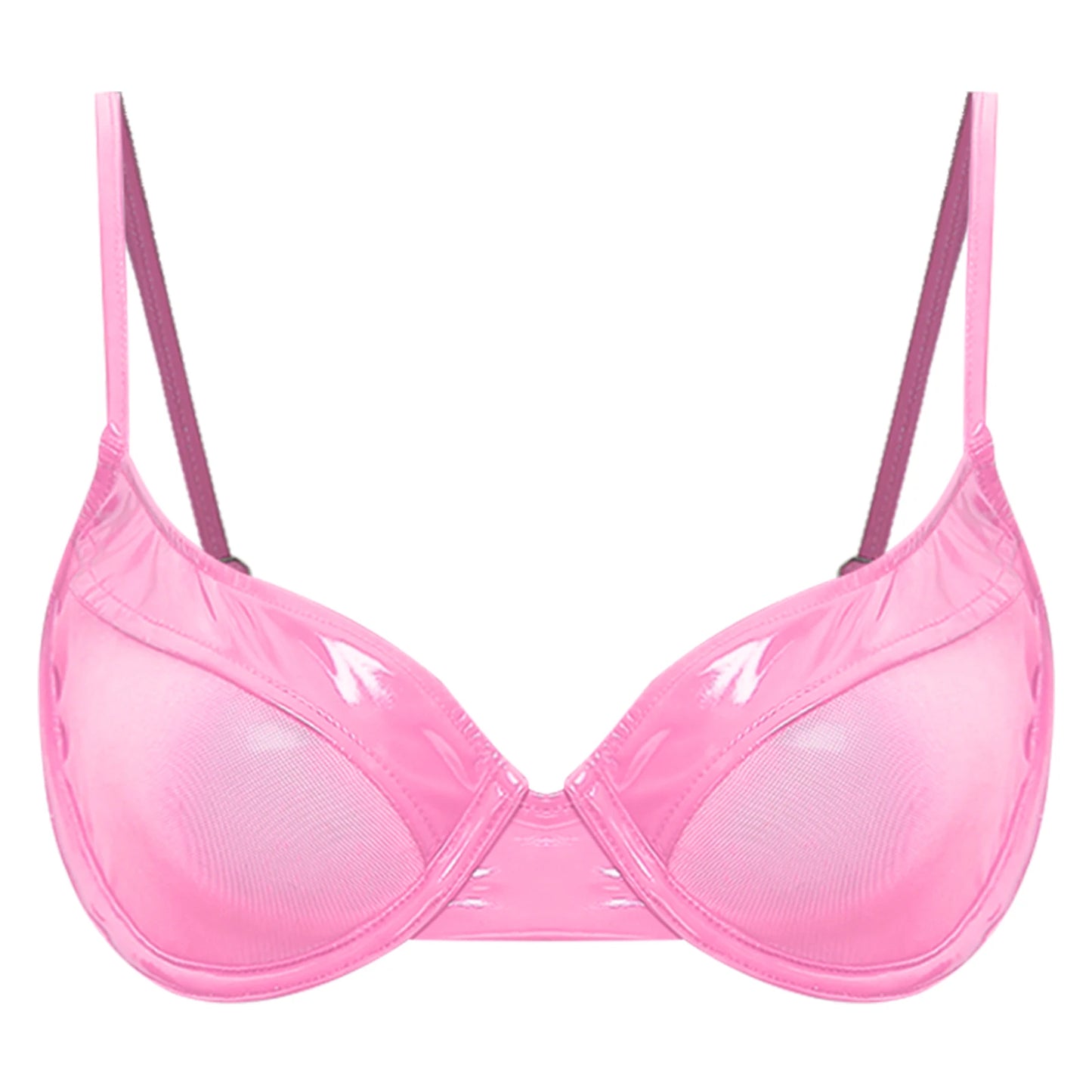 Female 3/4 Cup Push Up Brassiere with Wire Adult Women Swimwear Tops Plus Size Patent Leather Lingerie Bra Bralette Underwear