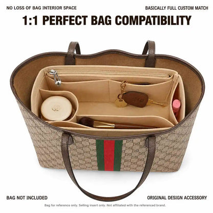 Handbag Organizer Insert Waterproof Felt Tote Liner With Zipper Cup Holder Laptop Sleeve Compatible With Gucci Ophidia GG Tote