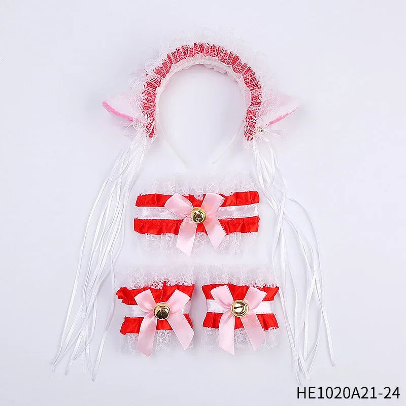 Womens Halloween Maid Lace Cat Ear Headband Hair Accessories Cat Ear Headband Long Tassel Japanese Animation Cosplay Accessories