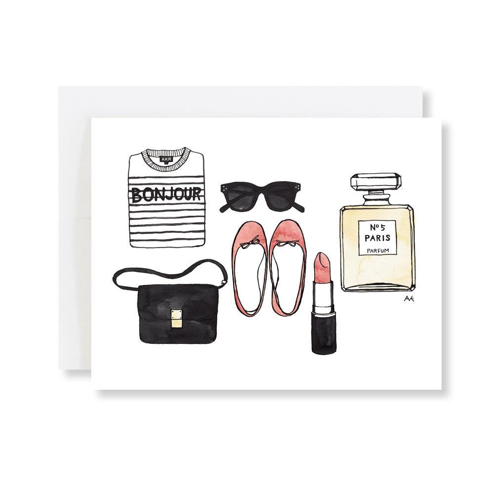 Bonjour Fashion Illustration Blank Card