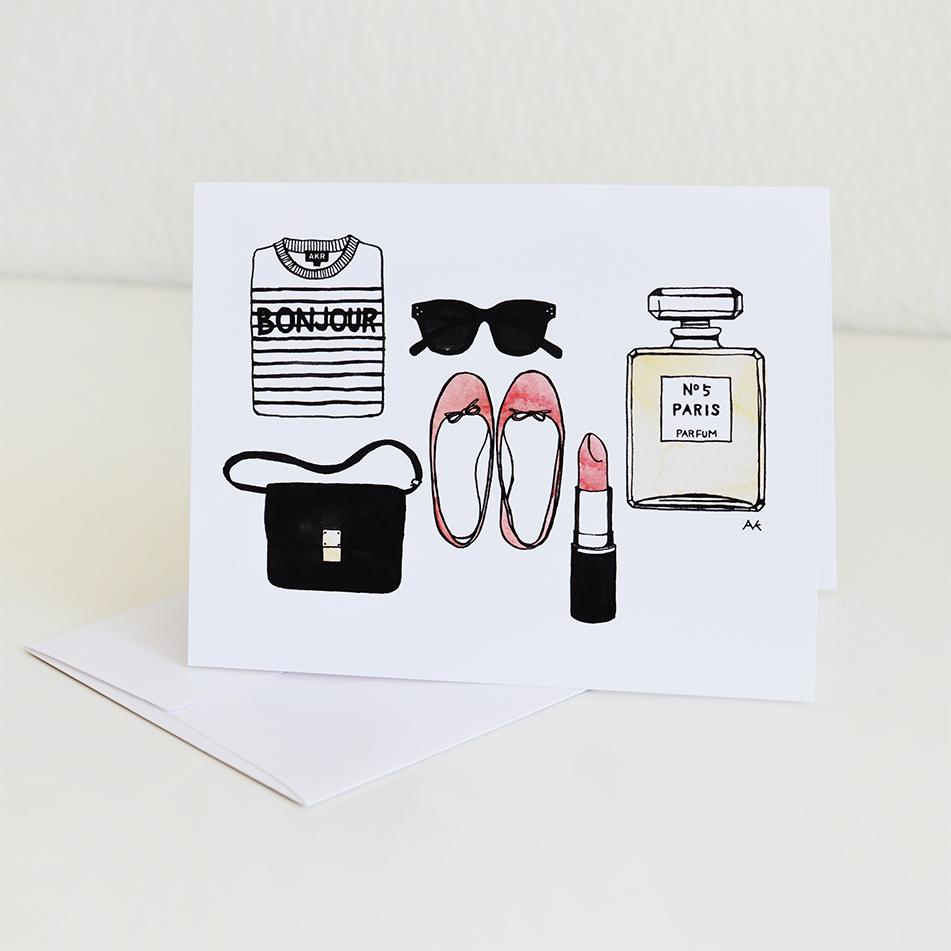 Bonjour Fashion Illustration Blank Card