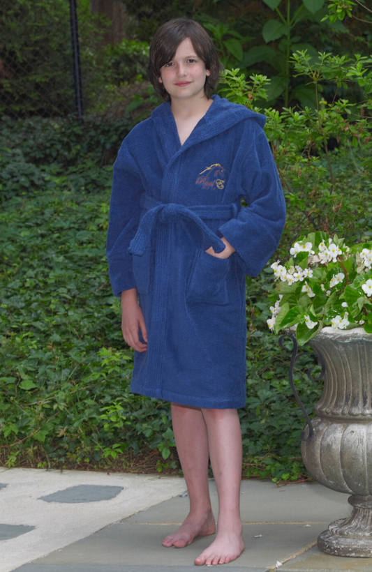 Premium Turkish Cotton Hooded Robe for Boys – Navy Blue | Lasting