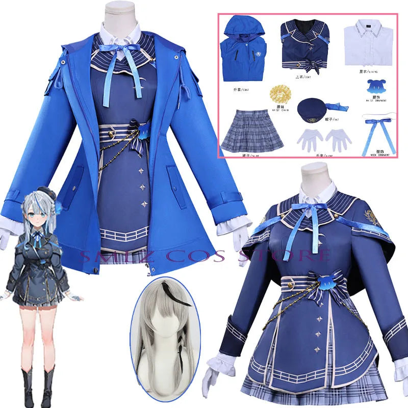 Henshin Sakamata Cosplay Costume Anime Vtuber Sakamata Blue Coat Dress Hololive JP Holo Vtuber HoloX Outfit Wig for Woman Girl