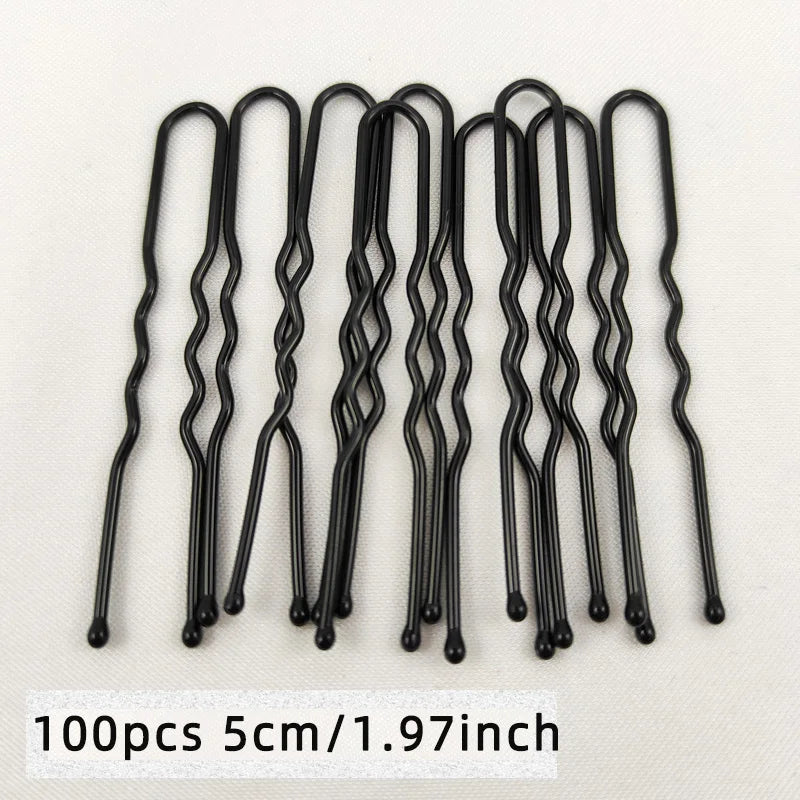 50/100 PCS Women 5/6/7/8 cm Hair Waved U-Shaped Bobby Pin Barrette Grip Clip Bridal Hairpins Black Metal Hair Accessories