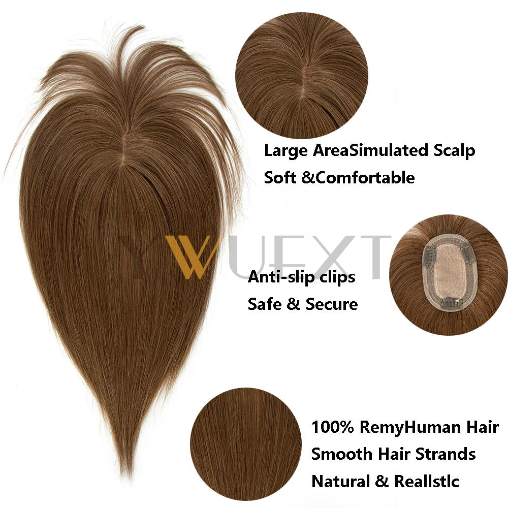 Clip In Hair Pieces Toppers 8"-12" Natural Human Hair Extensions Piece Brown Color Women With Bangs 8x12cm Base