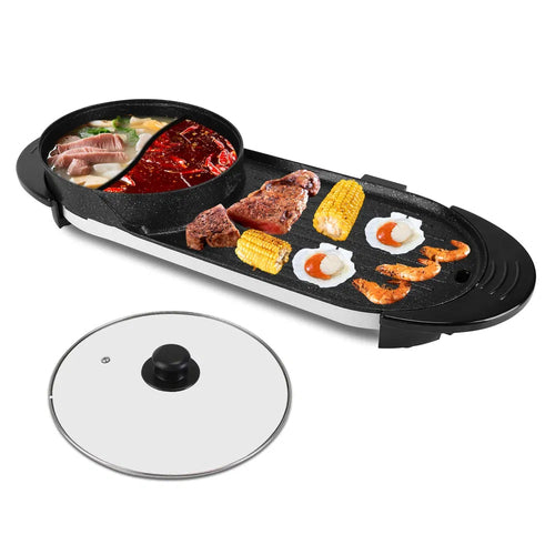 2 In 1 Electric Hot Pot With BBQ Grill Cooker 2200W Smokeless