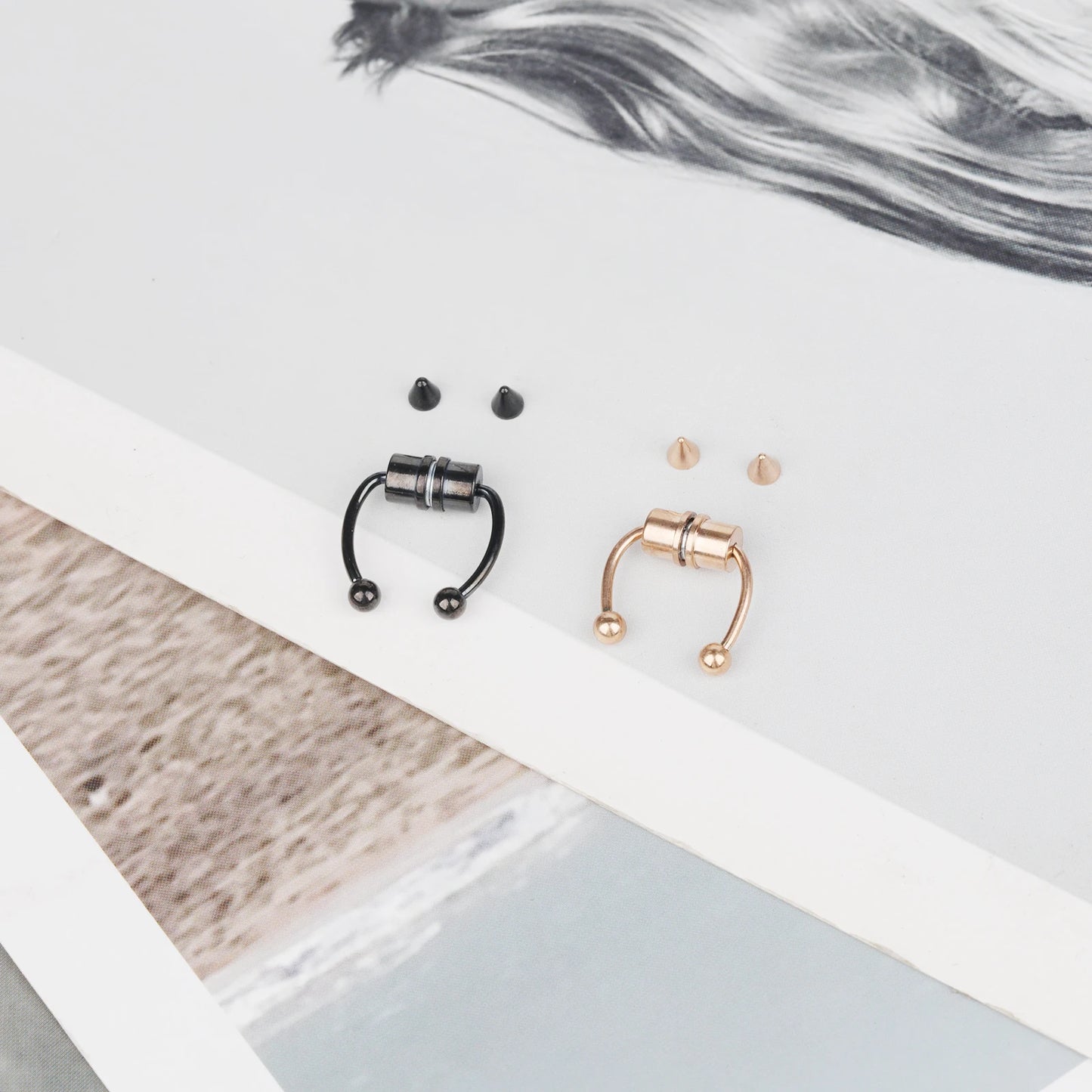 1/4pcs Women's Fake Nose Rings - Magnetic Stainless Steel Septum Hoops, Rock Hip Hop Body Jewelry