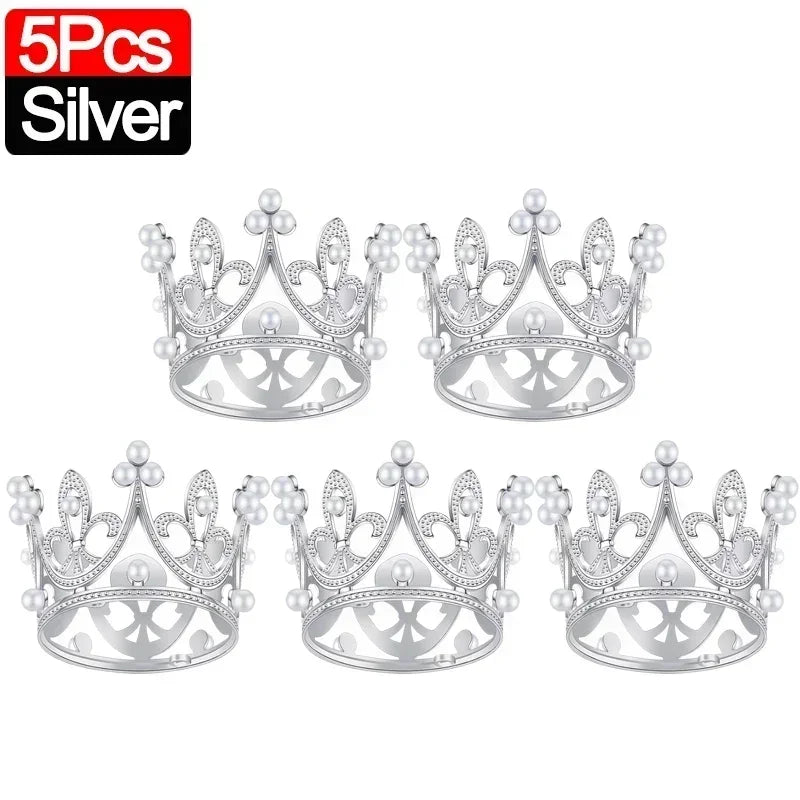 20/1Pcs Mini Crown Cake Decoration Pearl Tiara Gold Silver Crowns Cake Topper for Children Hair Ornaments Wedding Birthday Party