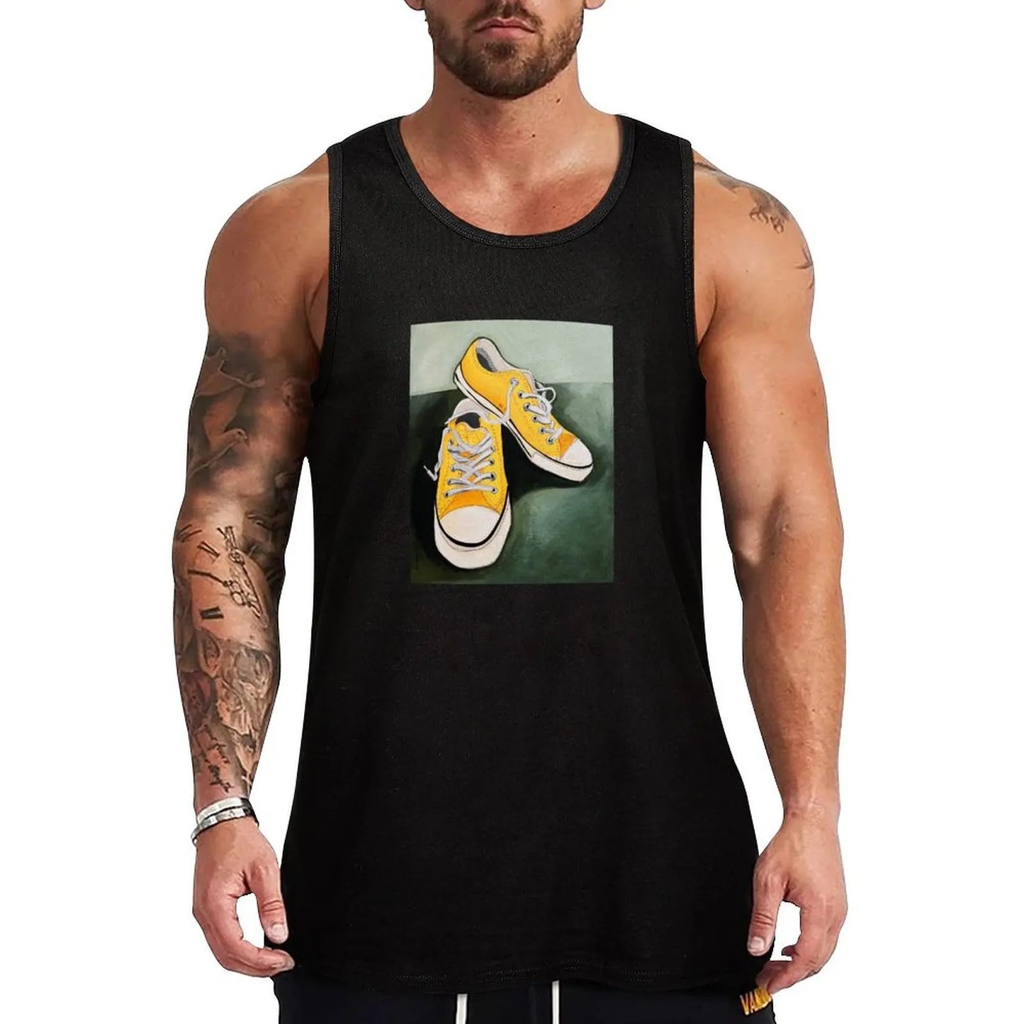 Yellow Shoes Tank Top t-shirt gym man Bodybuilding shirt Men's summer clothes