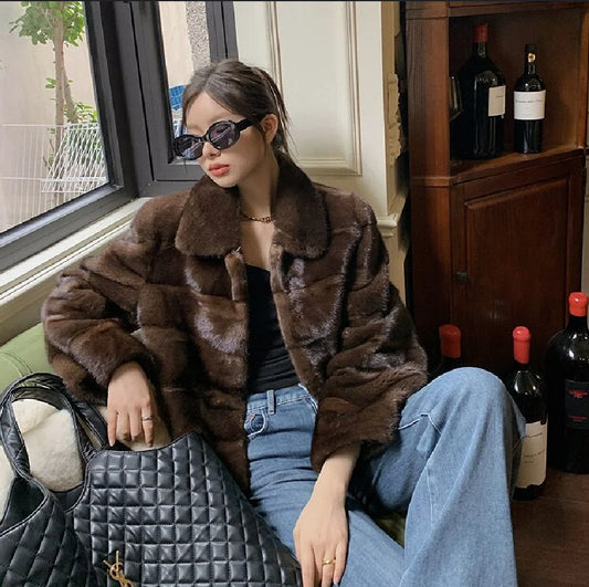 Fur coat for women, 100% genuine mink coat, warm and fashionable in winter