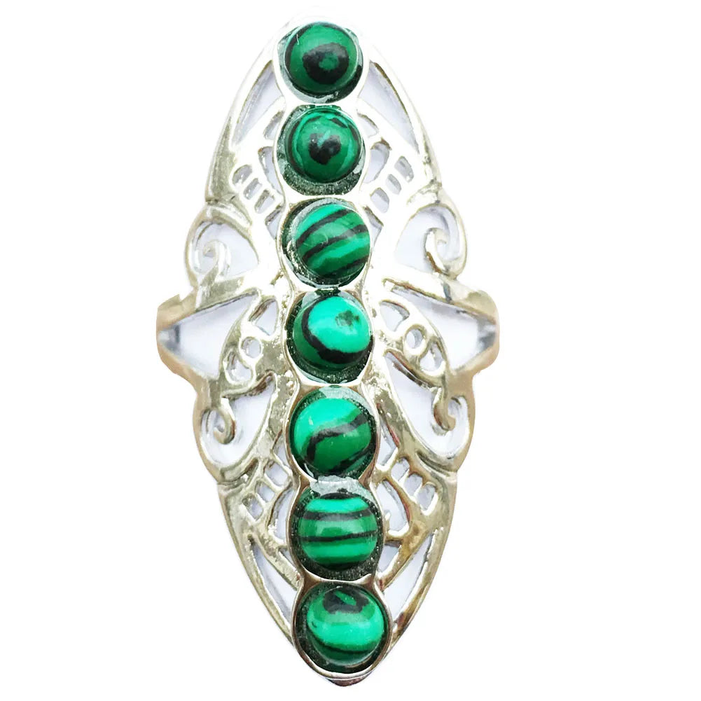 Malachite Lapis Lazuli Tiger Eye Malachite Goldstone Opal Unakite Carnelian Crystal Women Men Art  Ring  Adjust Size PWB791