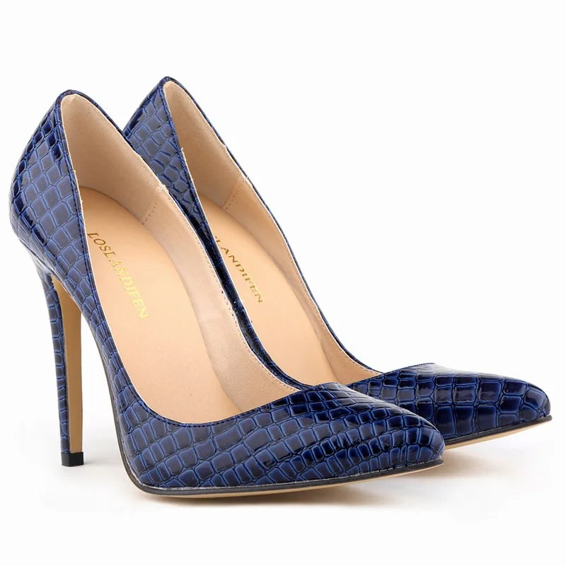 New Europe and America Office Lady Crocodile Pattern Leather Shoes Women Shallow Stiletto High Heels Black Red Bride Dress Pumps