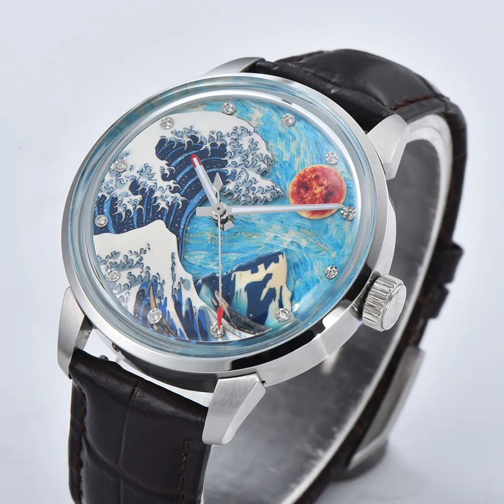 42mm men's watch Miyota8215 movement automatic mechanical watch giant wave dial mineral glass business men's waterproof watch