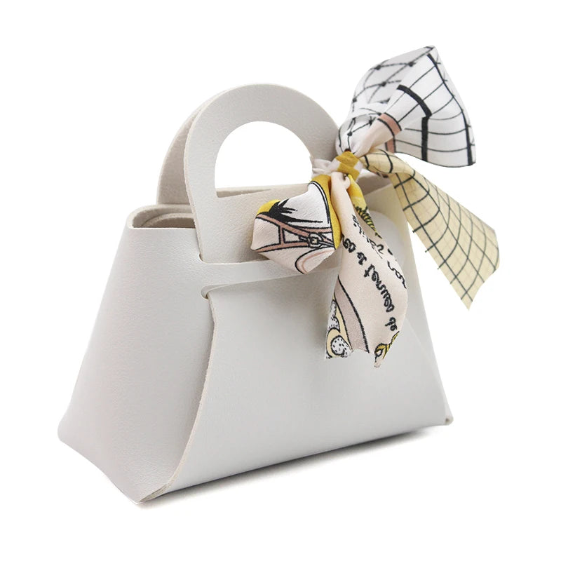 12 Pack Leather Wedding Candy Gift Bags with Handle Reusable Party Favor Boxes for Baby Showers Birthday Christmas Halloween