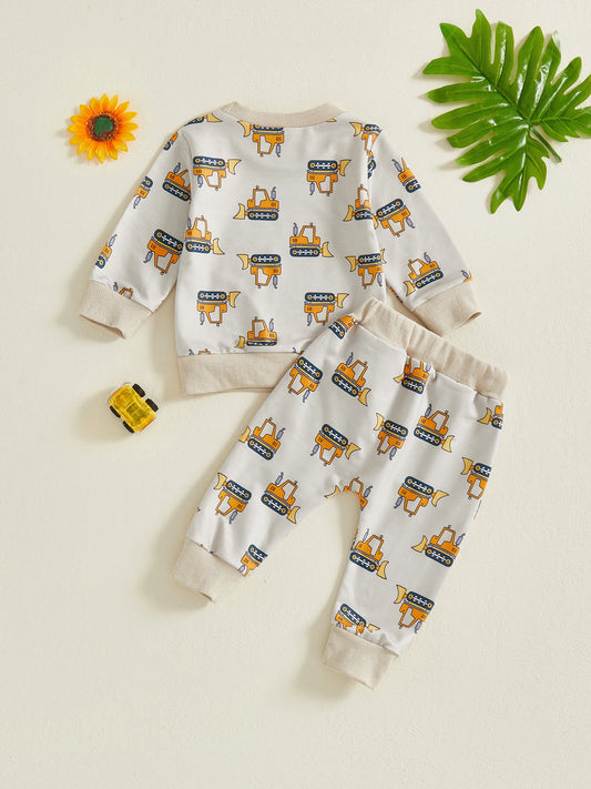 Boys Fall 2-Piece Outfit Long Sleeve Dinosaur Print Tee and Jogger Pants Set with Elastic Waistband