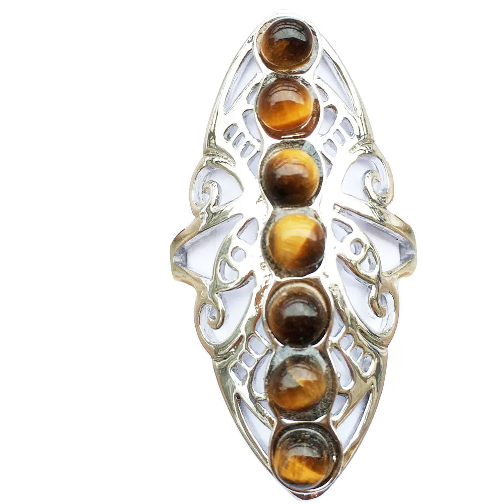 Malachite Lapis Lazuli Tiger Eye Malachite Goldstone Opal Unakite Carnelian Crystal Women Men Art  Ring  Adjust Size PWB791
