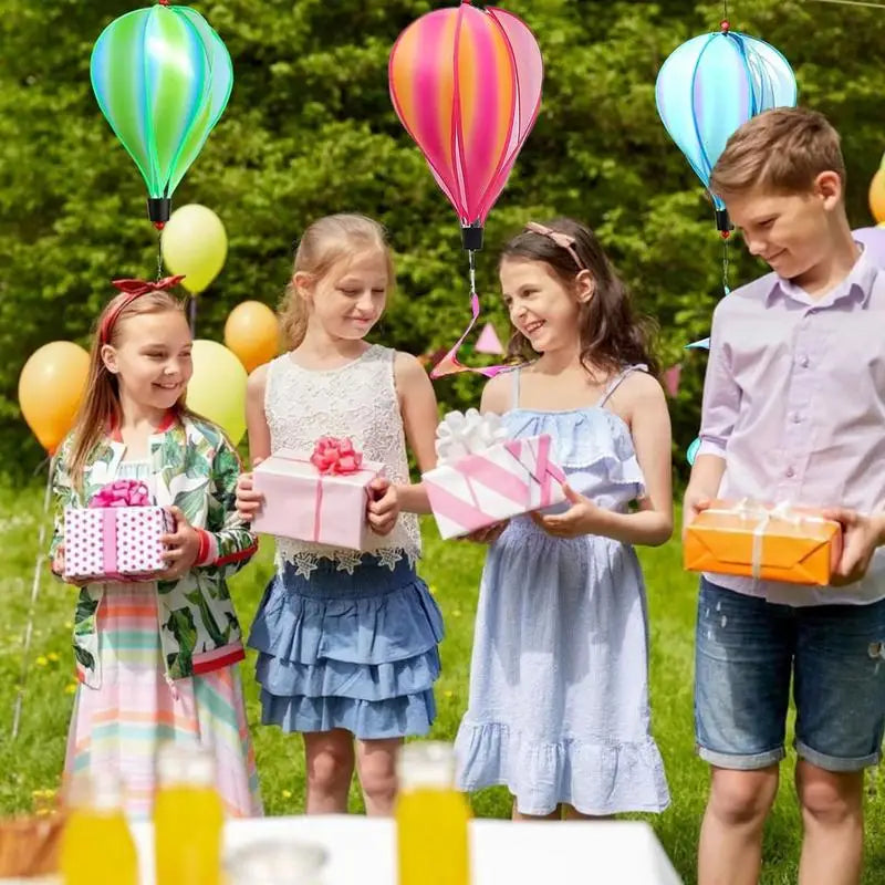 Hot Air Balloon Spinner 4X Rainbow Wind Spinner Windsock Ornament Outdoor Decoration For Gathering Birthday Garden Patio Tree
