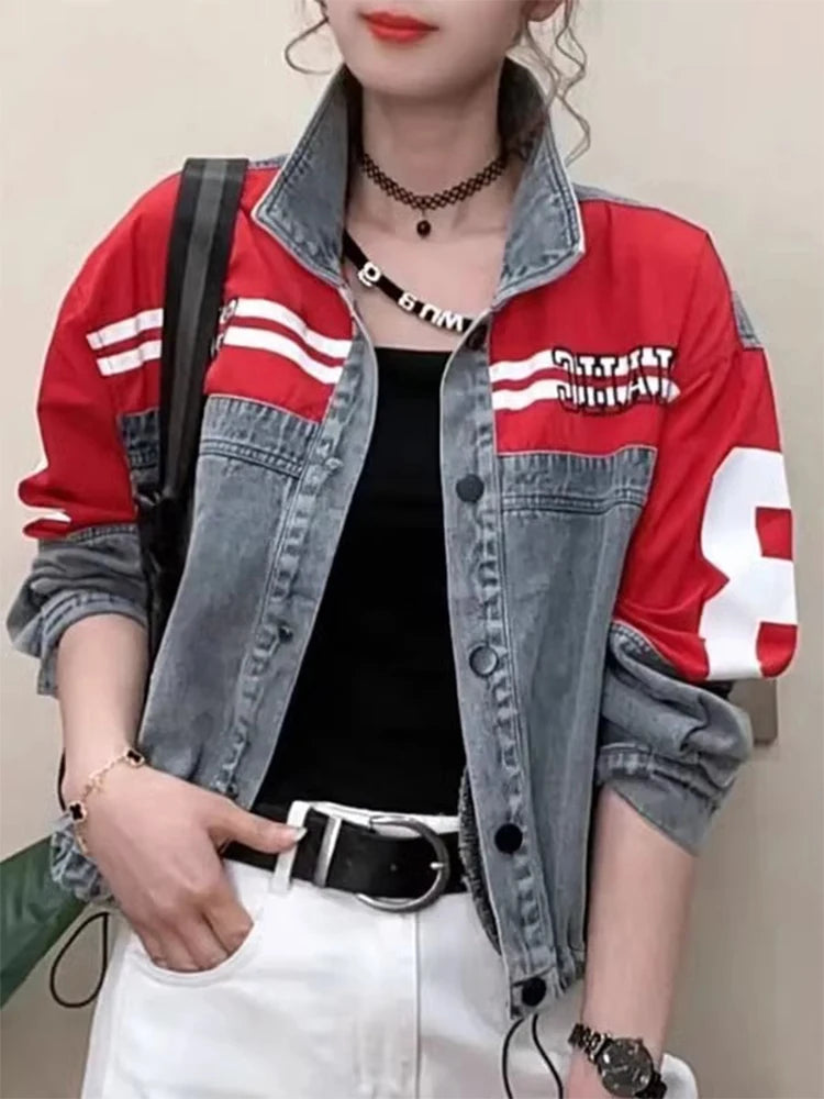 Faionable ort Denim Jaet Women's Spring Autumn Thin Unique Design Sensation Commute Sle Loose Fit Long Sve Coat