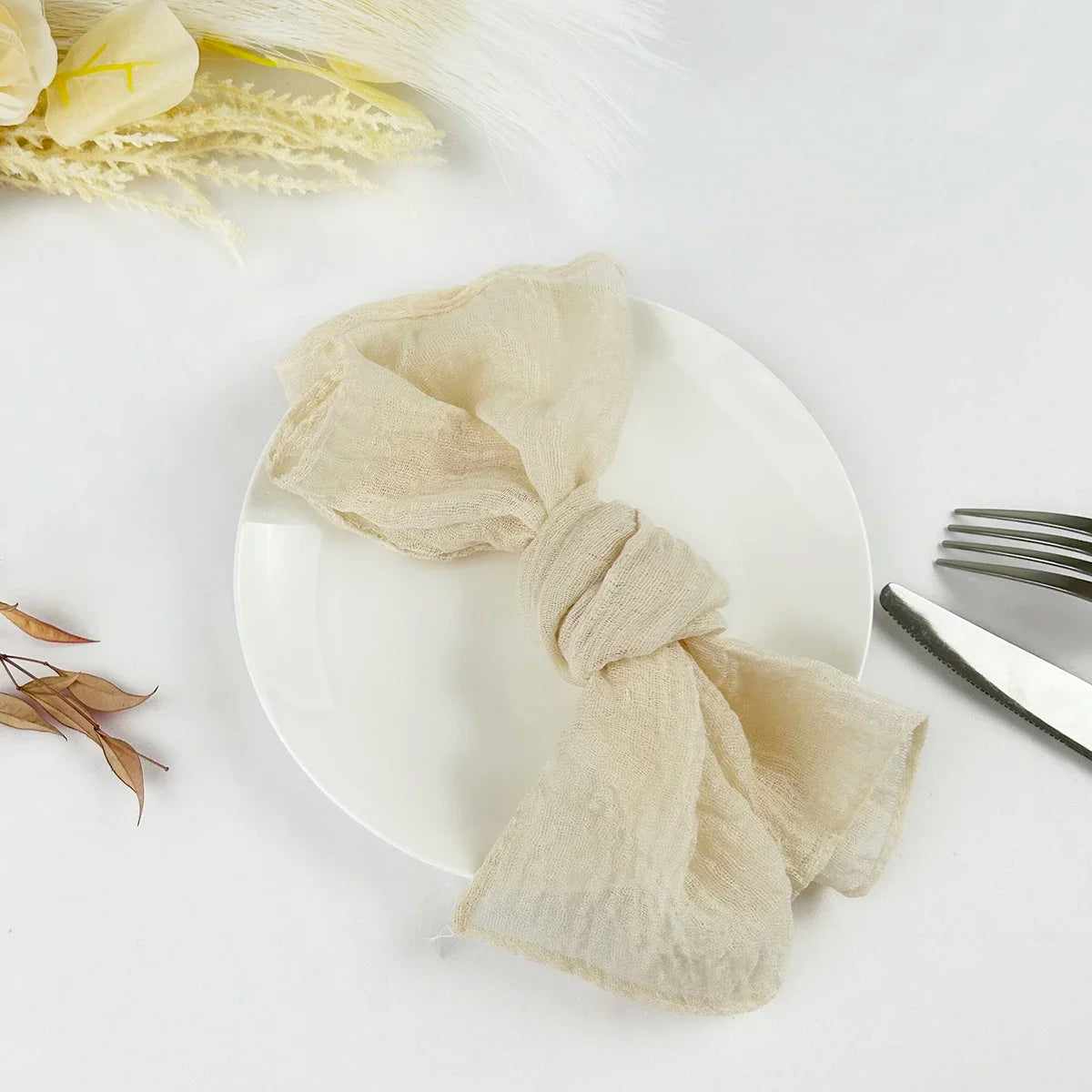 10PCS 38x38CM Sage green Wedding Cloth Napkins Gauze Fabric Pink Beige Christmas Party Dinner table Mat Decoration