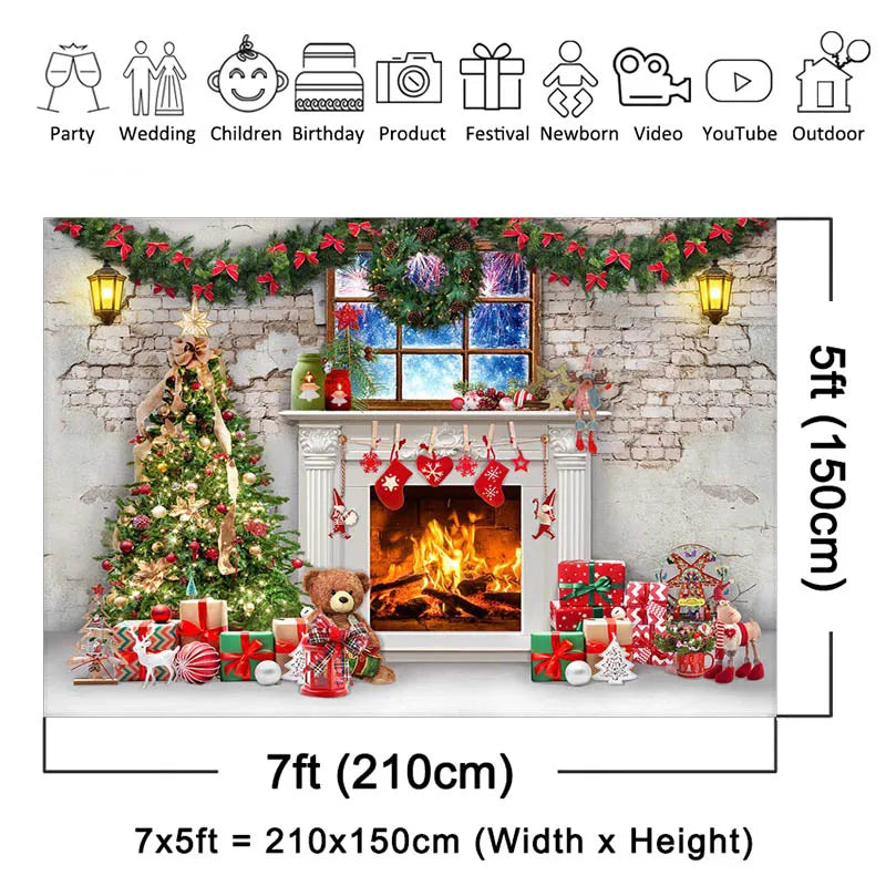 Mocsicka Photography Background for Portrait Brick Wall Fireplace Indoor Christmas Gifts Backdrop Photo Studio Decorations Props