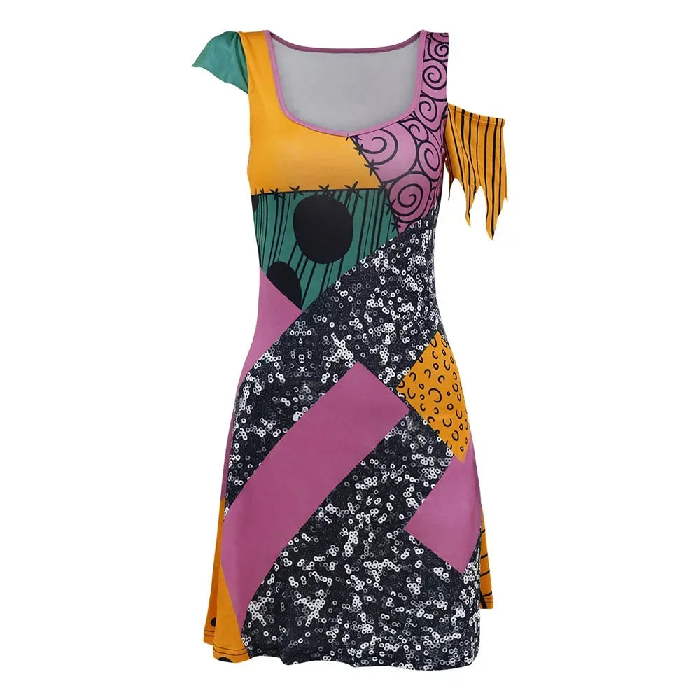 Party Adult Woman Disguise Sally Dress Leggings Cosplay Movie Scary Gothic Jumpsuit Role Play Carnival Halloween Costumes