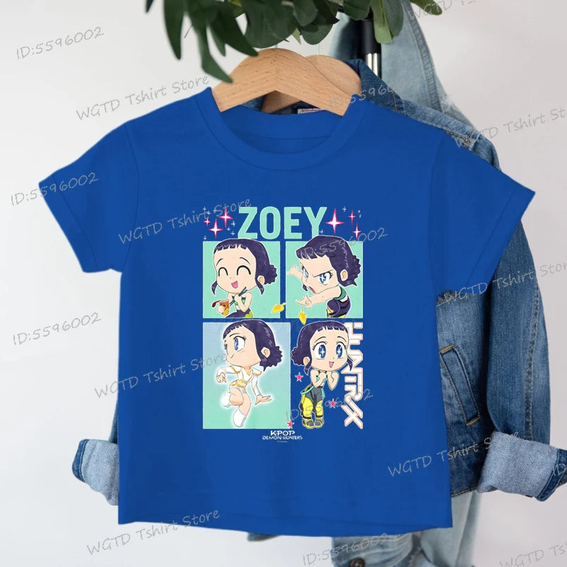 KPop Demon Hunters Zoey Printed T-shirt Kids New Cartoon Soft Cotton Baby Girls T Shirt Tops K-Pop Cotton Toddler Girl Clothes