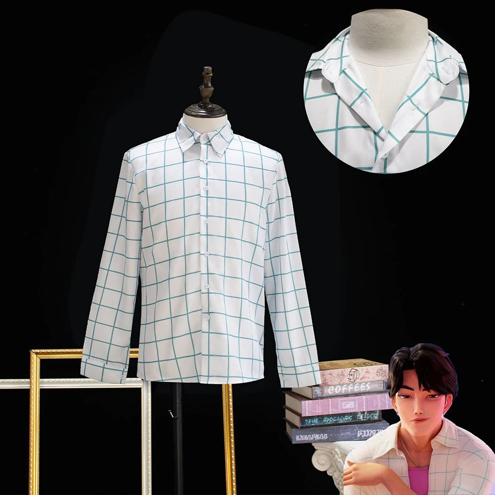 Movie KPop Demon Jinu Hunters Cosplay Costume Saja Boys Unisex Shirt Top Coat Plaid Shirt Long Sleeved Clothes Halloween Outfit
