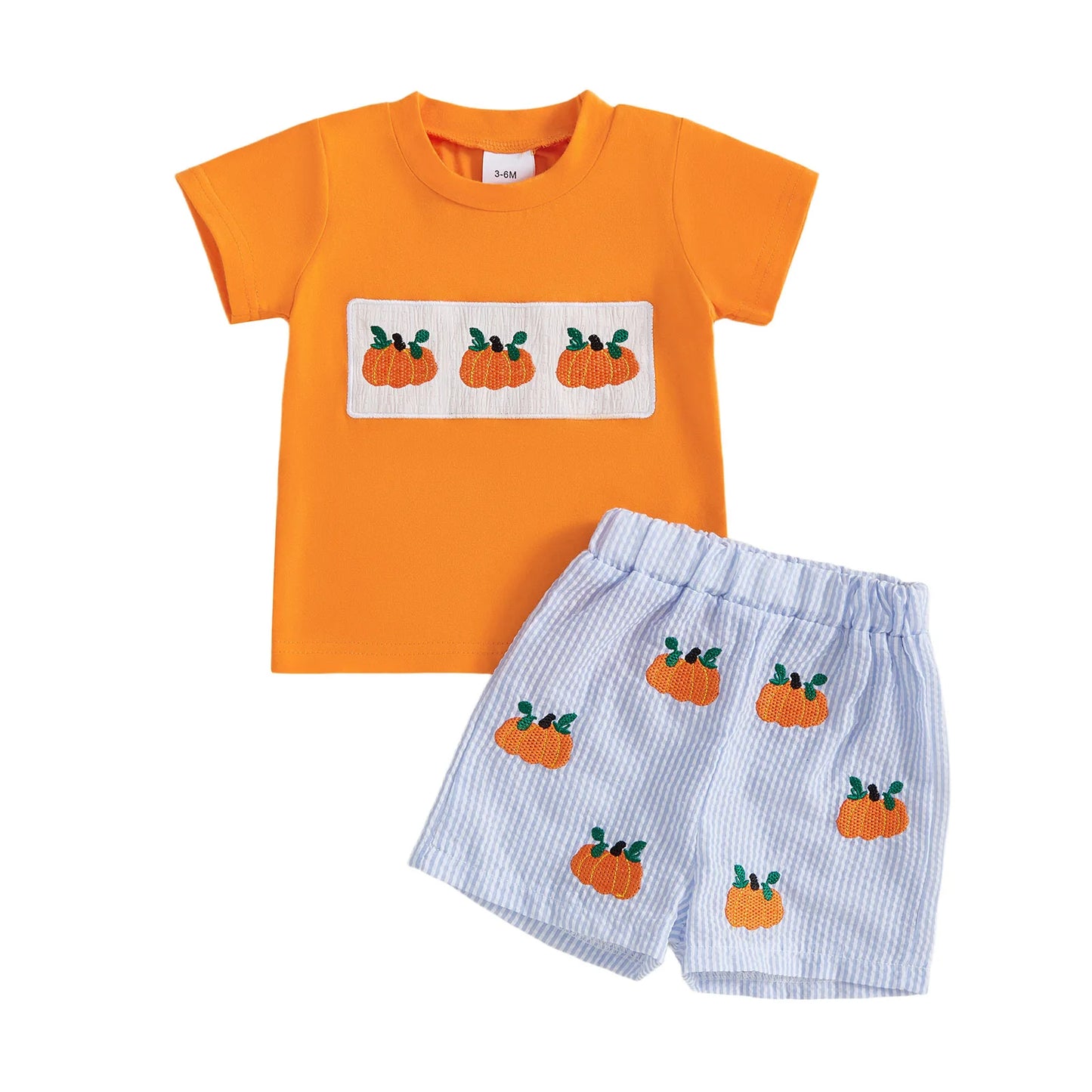 Infant Halloween Costume Ghost Printed Round Neck Long Sleeve Romper and Striped Pants 2 Pcs Set for Baby Boy