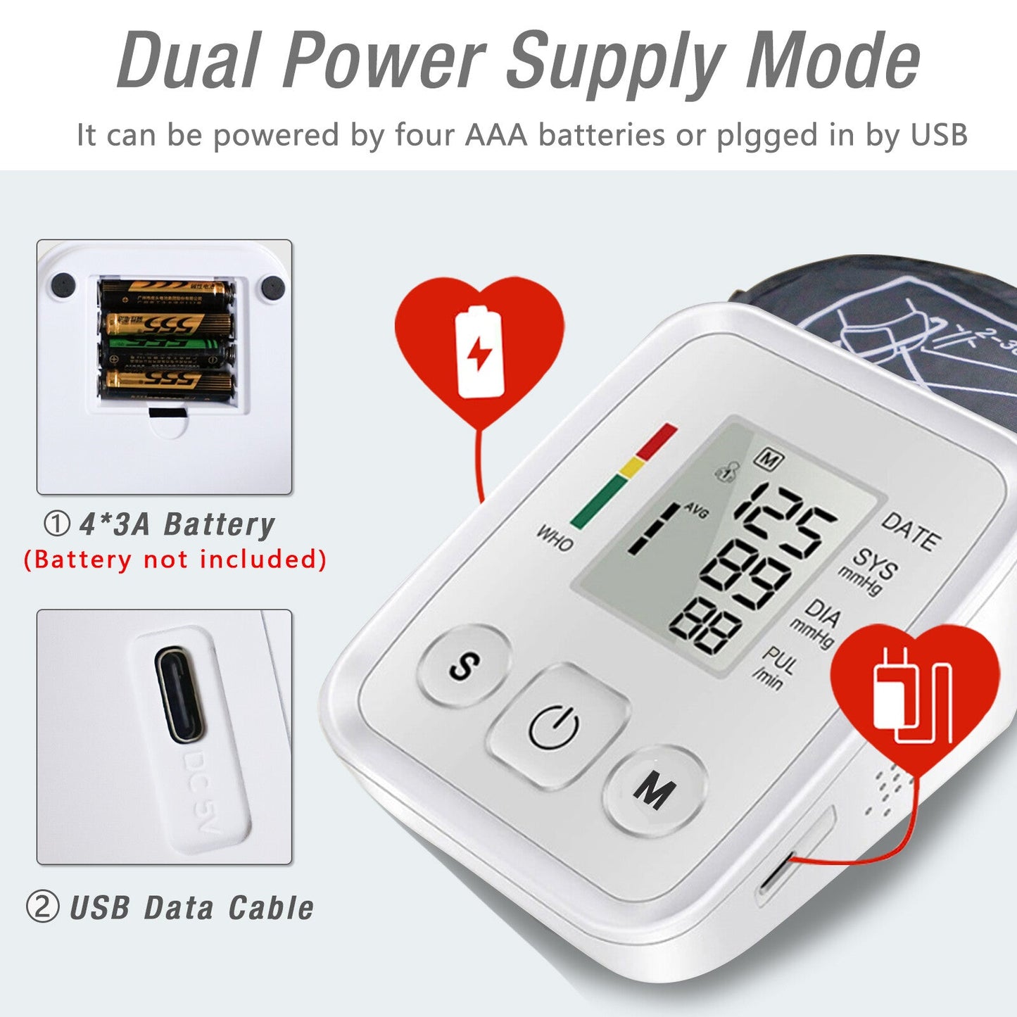 Digital Blood Pressure Monitor Automatic Cuff BP Heart Rate Machine