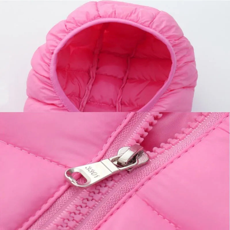 Kids Boys Girls Light Down Jackets Children Teen Students Outdoors Sports Outerwear Princess Autumn Zipper Hooded Coat For 3-14Y