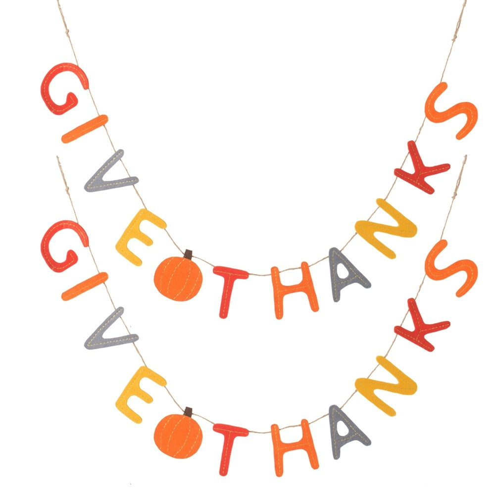 Set of 2 Give Thanks Thanksgiving Banners with Felt Pumpkin, 68 in