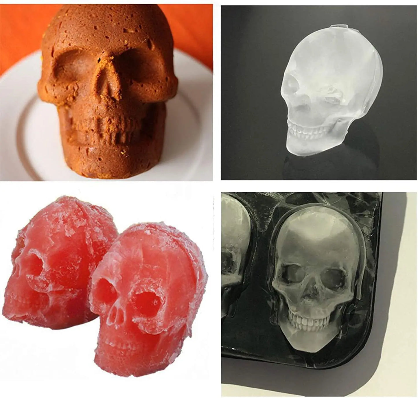 Skull Mold DIY 3D Easy Release Silicone Ice Mold 4 Skulls，for Christmas，Halloween Decor， Whiskey, Cocktails,Gift For Dad(Black)