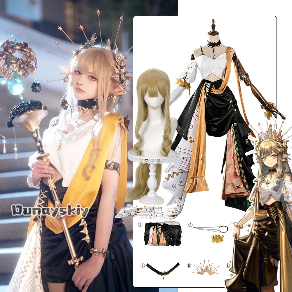 Muelsyse Cosplay Game Arknights Costume Muelsyse New Skin Long Dress Wig Shoe Suits Halloween Women Uniform For Role-playing