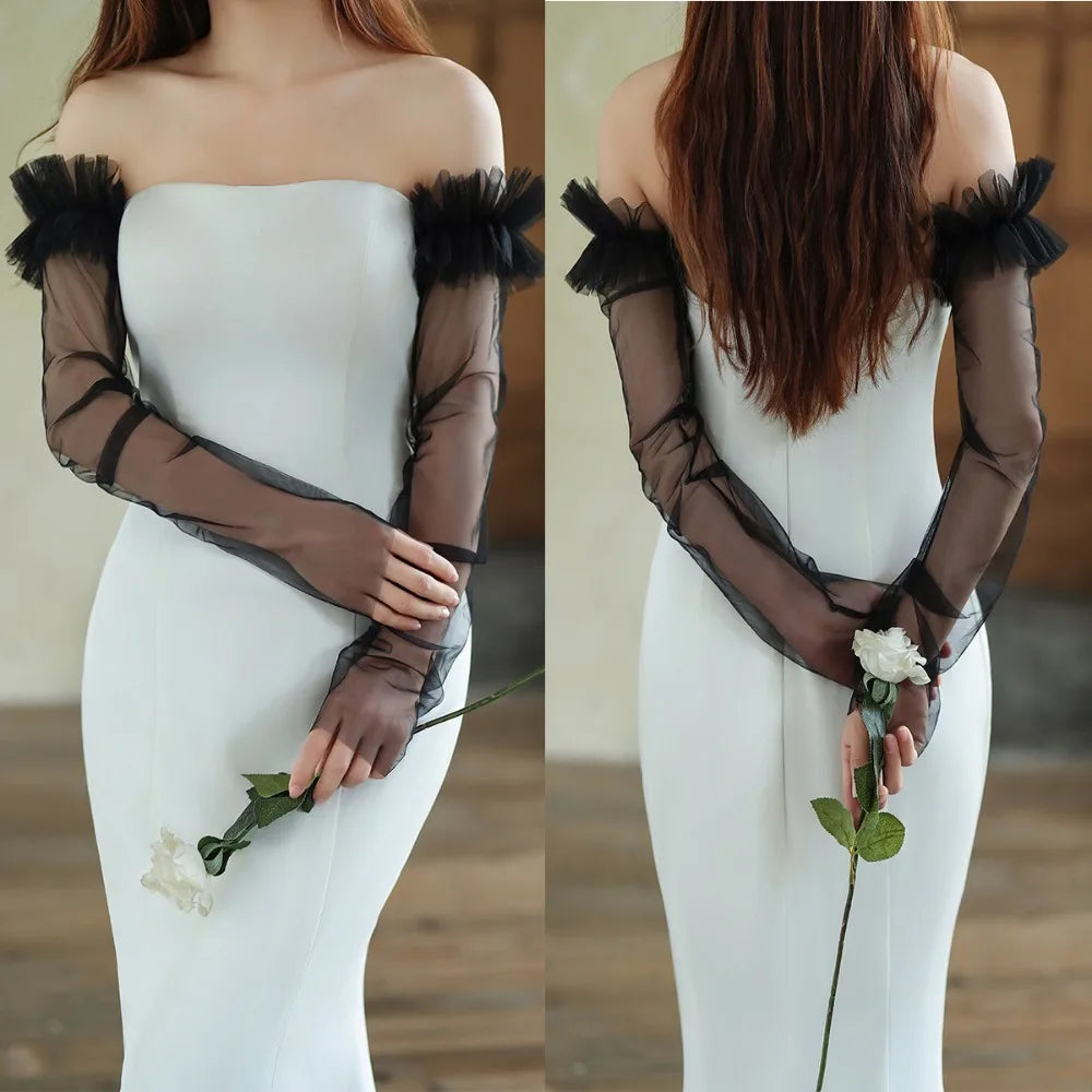 Elegant Long Sleeves Bridal Sleeves Pleated Transparent Wedding Long Sleeves Removable Multiple Colors Removable Sleeves Bride