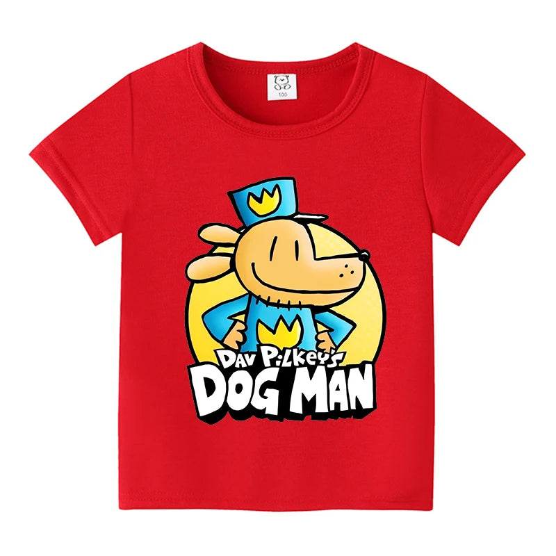 New Dog Man Children T-shirts Cute Cartoon Figure Printed T-shirt Kawaii Baby Boys Casuals Short Sleeves Tops 2025 Kids Clothes