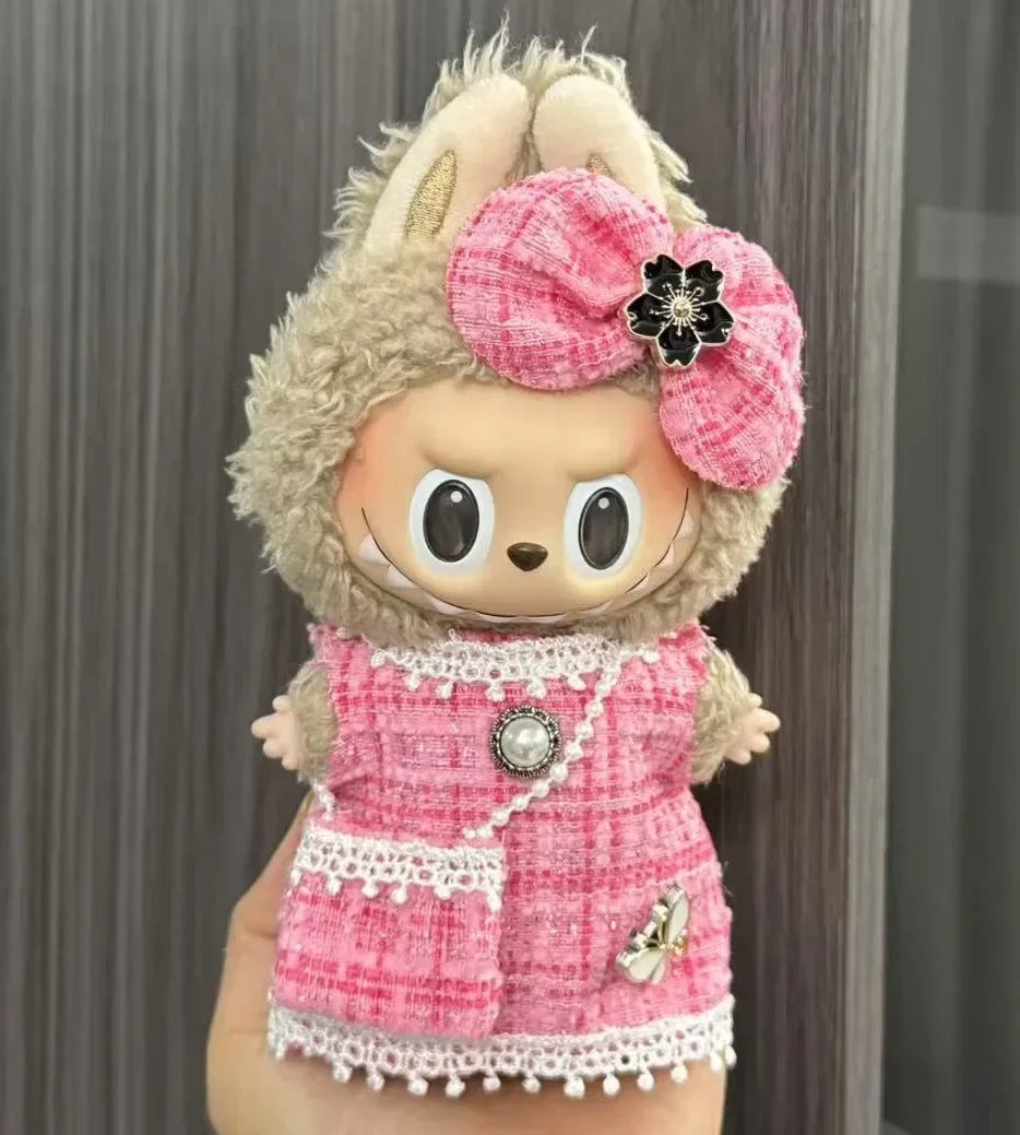 For Labubu Doll Outfit Accessories Black & Pink & White Style Little Wind Suspenders Dress Fashionable New Baby Doll Clothes