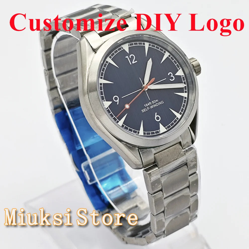 Customized DIY LOGO Watch 41mm Silver Stainless Steel Sapphire Crystal Watch Case NH35 Miyota 8215 Automatic Movement Watch