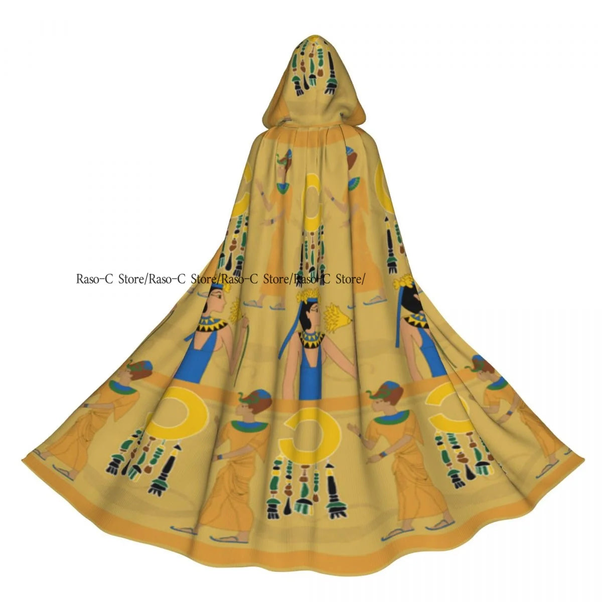 Unisex Adult Woman With Flower Egyptian Pattern Cloak with Hood Long Witch Costume Cosplay