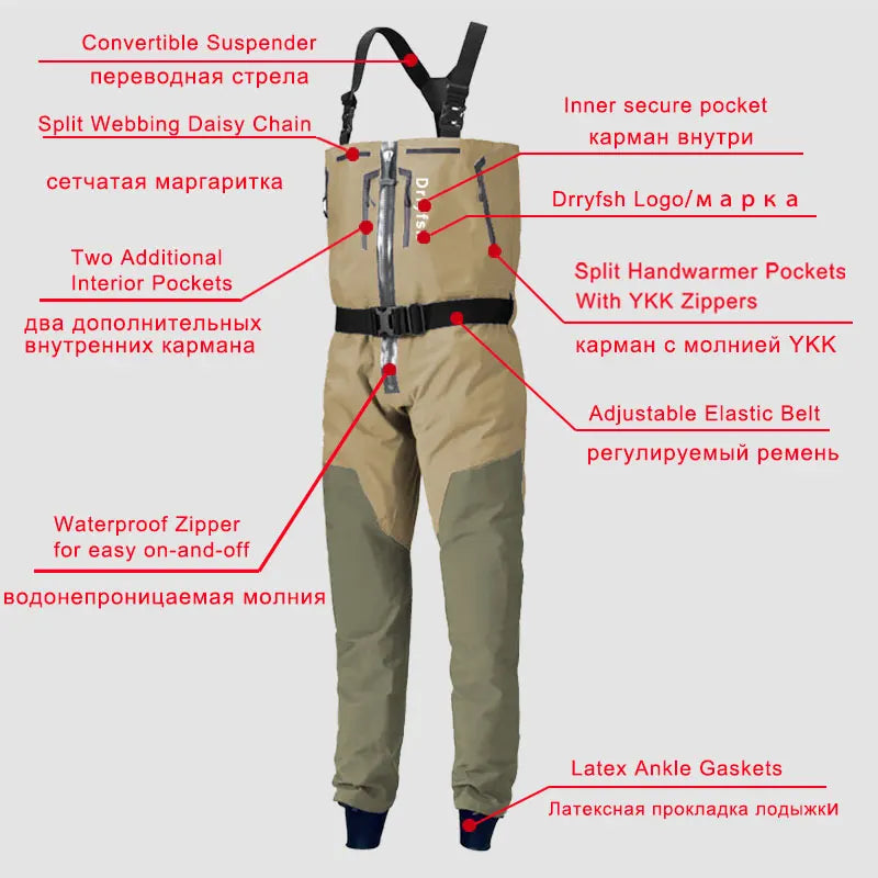 Zippered Waterproof Wader Without Boots Fisherman Clothing for Hot Weather Protective Against Saltwater Freshwater Surf Fishing