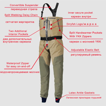 Zippered Waterproof Wader Without Boots Fisherman Clothing for Hot Weather Protective Against Saltwater Freshwater Surf Fishing