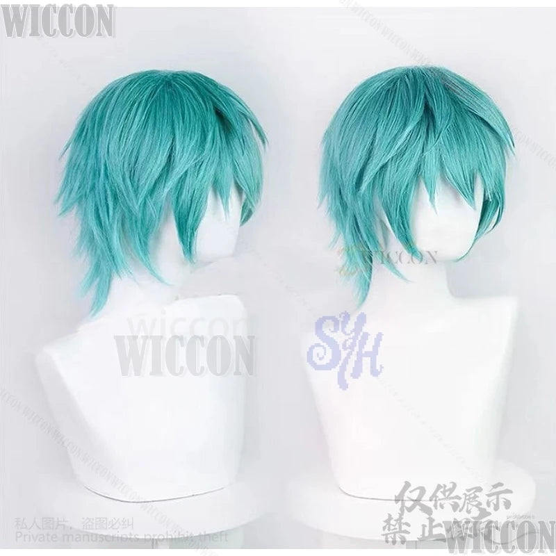 Anime Movie Demon Hunters Saja Boy Cosplay Baby Kpop Group Y2K Fashion Wig Heat Resistant Halloween Short Blue Green Hair Cos