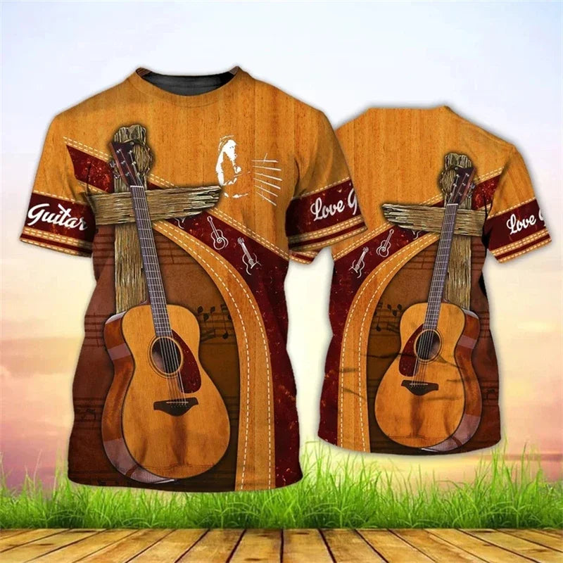 1 Piece Custom Your Picture Music Tshirts Guitar Pattern 3D Print T-Shirt Men Women Fashion  Tops Kids Boys Tees Male Clothing R