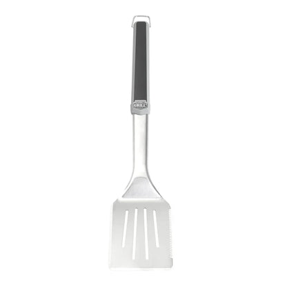 Stainless Steel Grilling Tools Set 4 Piece BBQ Set with Tongs Spatula Fork Basting Brush Ergonomic Handles Hooks Dishwasher Safe