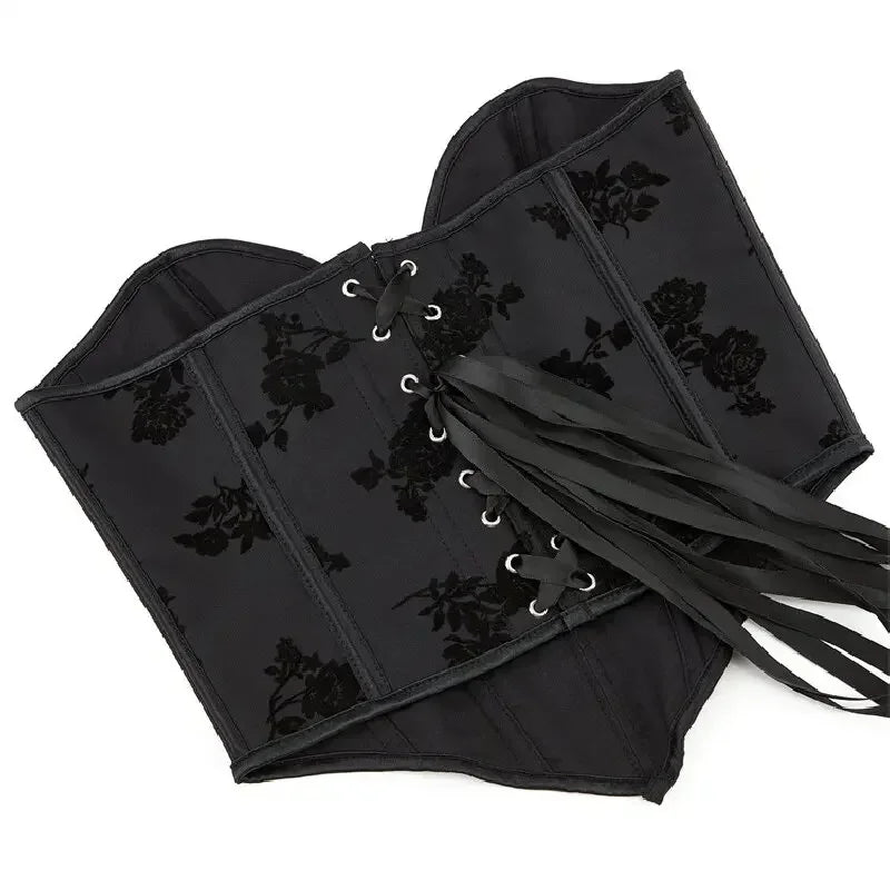 Fashion Women Corset Crop Top Floral Print Overbust Bustier Sexy Lingerie Body Shaper Short Torso Corselet Vest