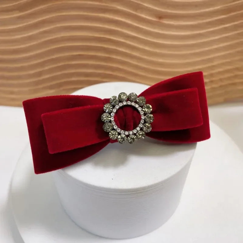 Red Velvet Bow Hair Claw Pearl Rhinestone Tassel Hair Clips for Women Temperament Headpiece Bride Wedding Party Hair Accessories