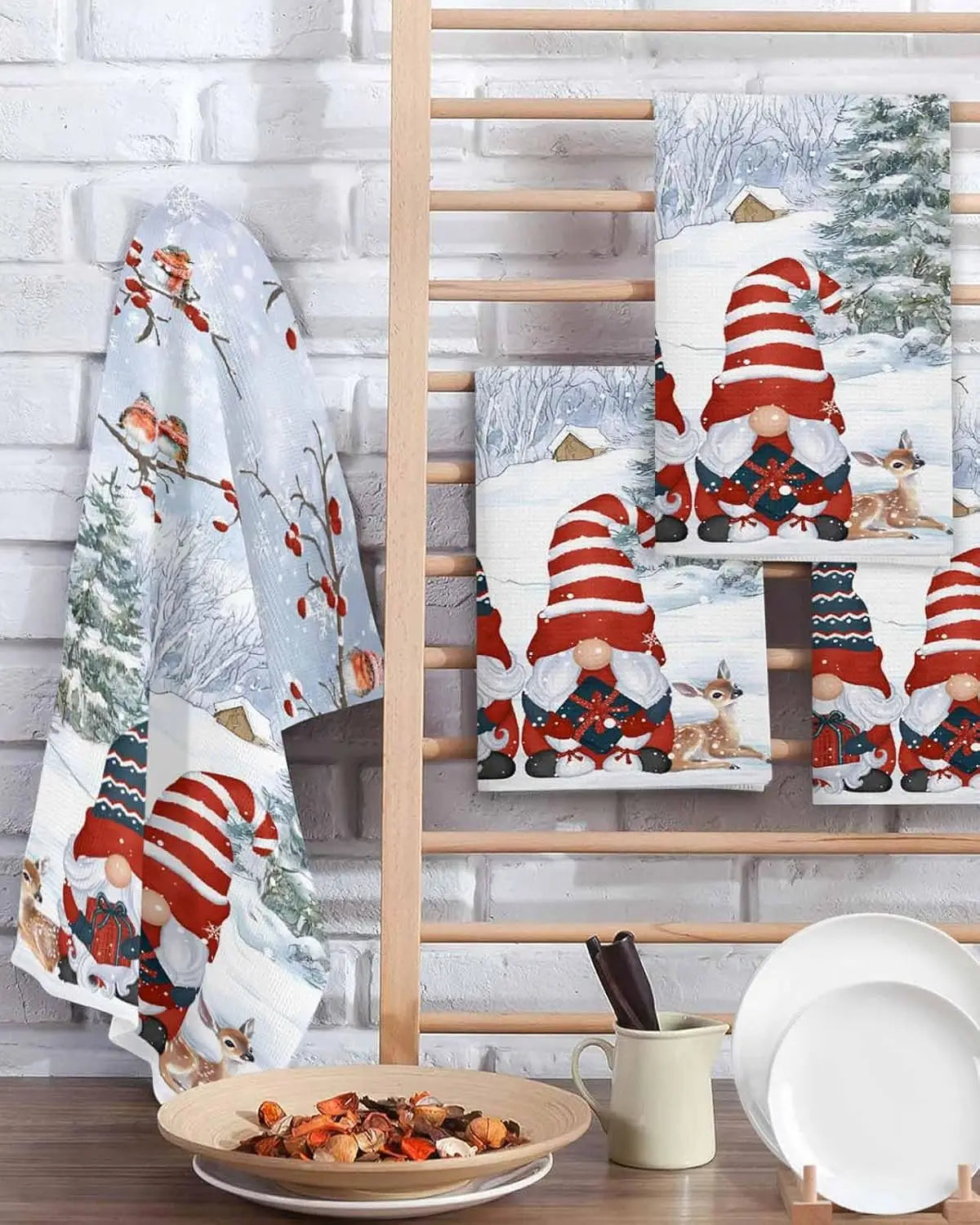 Christmas Gnomes Snowflake Elk Kitchen Dish Tea Towels Kitchens Accessories Quick Drying Hand Towels Set Christmas Decorations